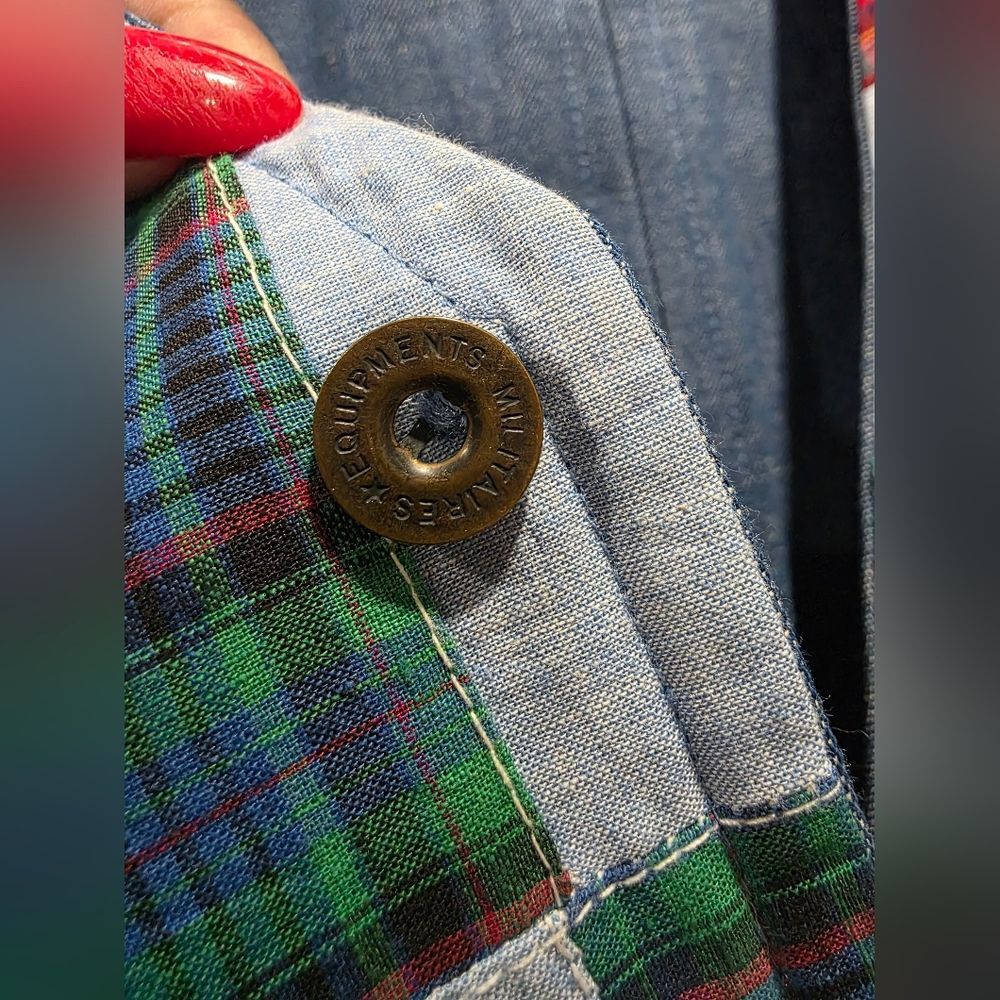VTG Chambray Patchwork 4 Button Multicolor Plaid … - image 5